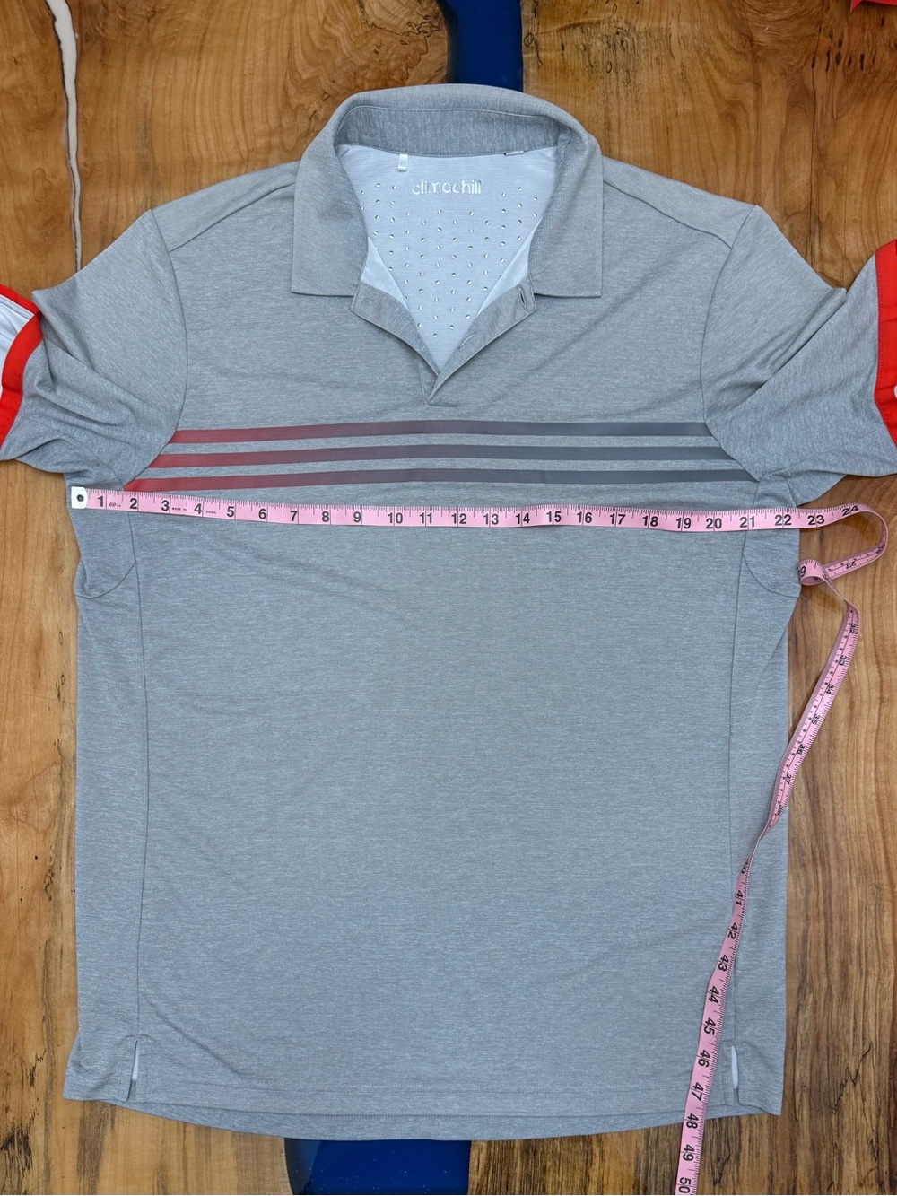 Adidas Golf Climachill Polo Shirt Mens XL Gray Heather Red Stripe Performance - Picture 2 of 7